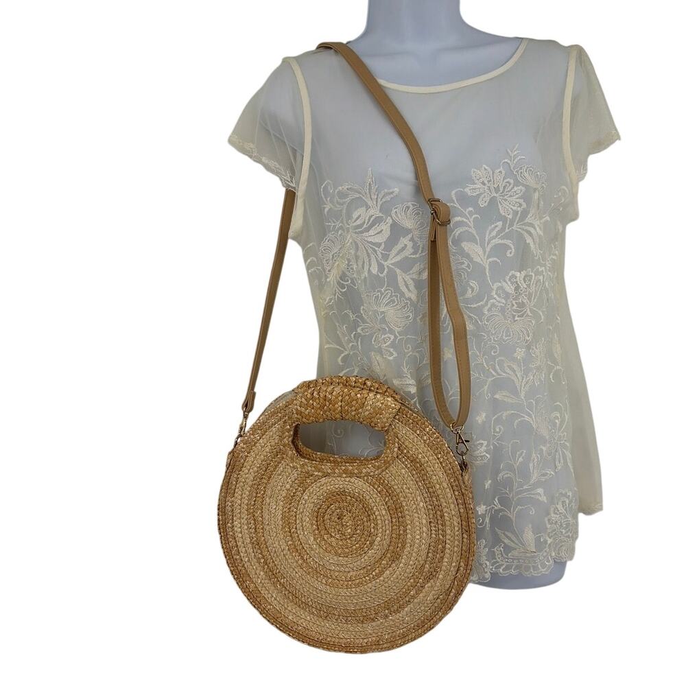 Mudpie Round Straw Crossbody Purse Tote Boho Coastal Summer Euro Beachy Festival
